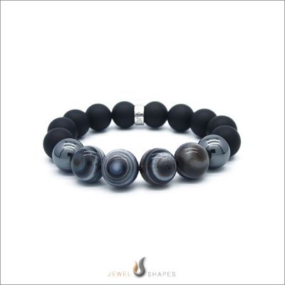 Eye Agate-Hematite-Onyx Stretch Bracelet