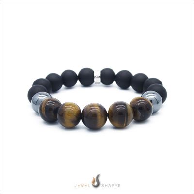 Yellow Tiger Eye-Hematite-Onyx Stretch Bracelet