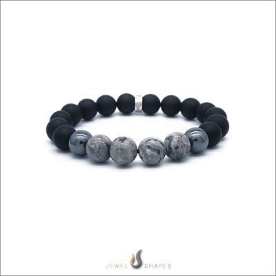 Crazy Lace Agate-Hematite-Onyx Stretch Bracelet