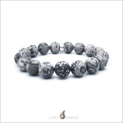 Silver Lace Agate Stretch Bracelet 12mm