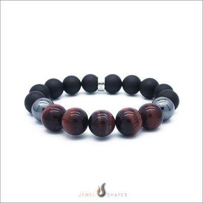 Red Tiger Eye-Hematite-Onyx Stretch Bracelet